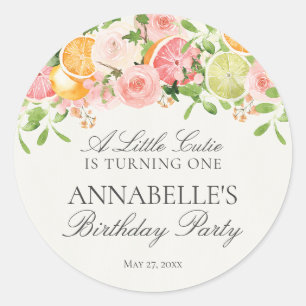 Pastel Citrus Floral Little Cutie Birthday Favor Classic Round Sticker