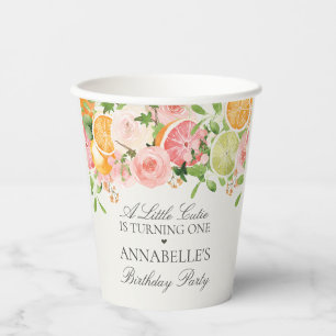 Pastel Citrus Floral Little Cutie Birthday Party Paper Cups