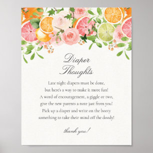 Pastel Citrus Floral Little Cutie Diaper Thoughts Poster