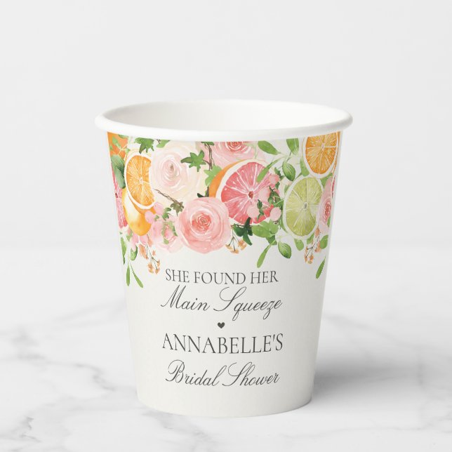 Pastel Citrus Floral Main Squeeze Bridal Shower Paper Cups (Front)