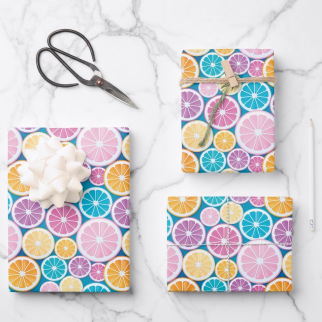 Pastel Citrus Fruit Pattern Wrapping Paper Sheet (Front)