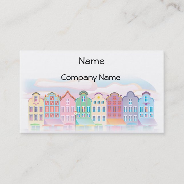 Pastel Cityscape Business Card (Front)