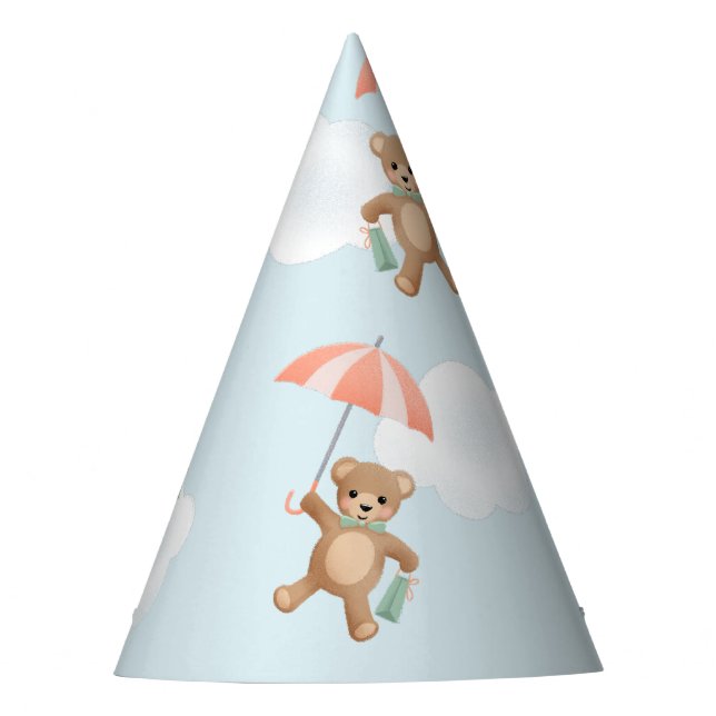 Pastel Classic Teddy Bear Peach Blue Party Hat (Front)
