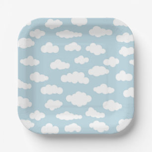 Pastel Clouds Aesthetic Baby Blue And White Paper Plate
