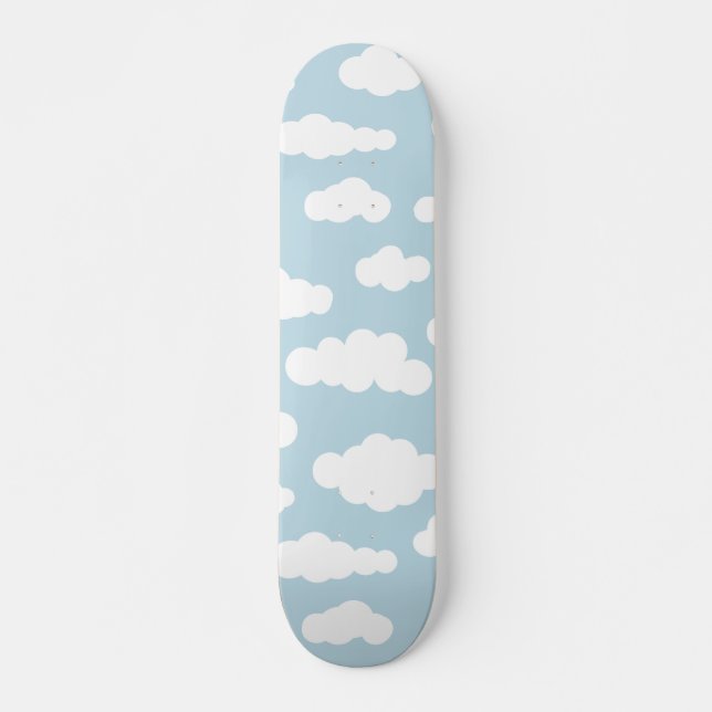 Pastel Clouds Aesthetic Baby Blue And White  Skateboard (Front)