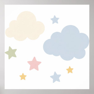 Pastel Clouds and Stars Baby Shower Poster