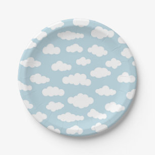Pastel Clouds Asthetic Baby Blue And White   Paper Plate