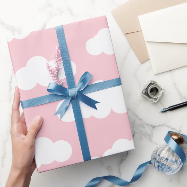 Pastel Clouds Asthetic White And Pink Art   Wrapping Paper (Gifting)