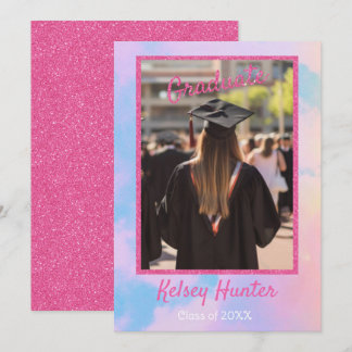 Pastel Clouds Graduation Era Lover Pink Glitter Announcement