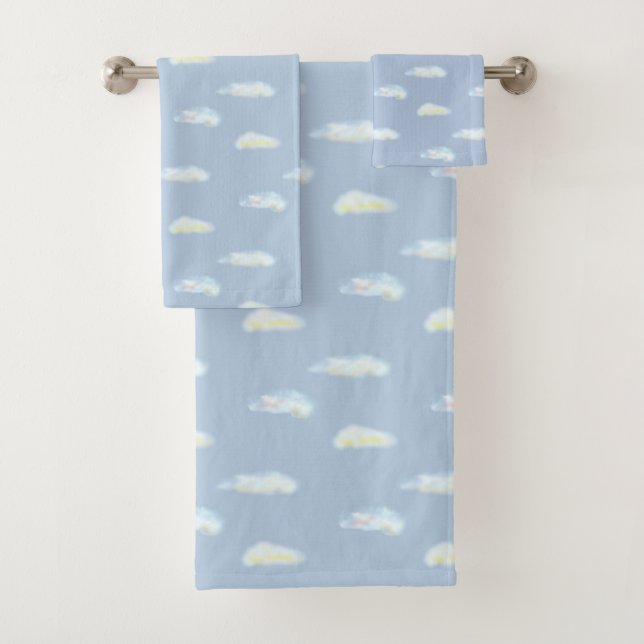Pastel Clouds on Light Blue  Bath Towel Set (Insitu)