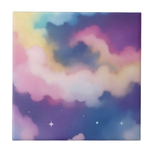 Pastel Clouds on Starry Night Sky Ceramic Tile
