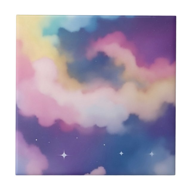 Pastel Clouds on Starry Night Sky Ceramic Tile (Front)
