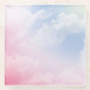 Pastel Clouds: Serene Background Pattern Glass Coaster