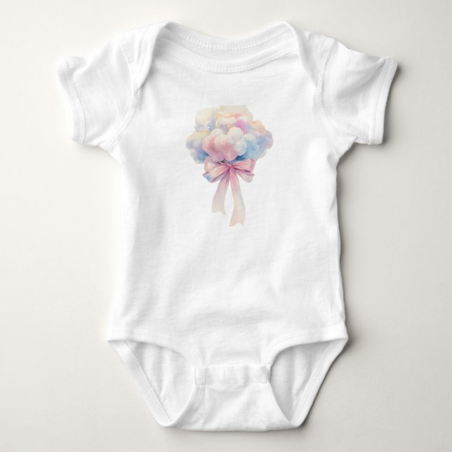 Pastel clouds with bow soft aesthetic baby bodysuit (Front)