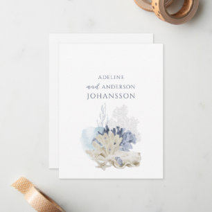 Pastel Coastal Coral Seashell Couple Names Card