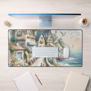 Pastel Coastal Cottage Village Escape Desk Mat