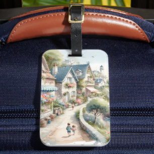 Pastel Coastal Cottage Village Escape Luggage Tag
