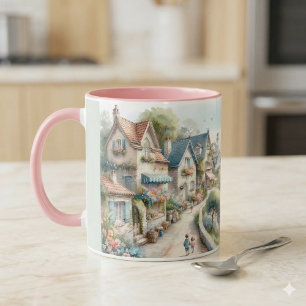 Pastel Coastal Cottage Village Escape Mug
