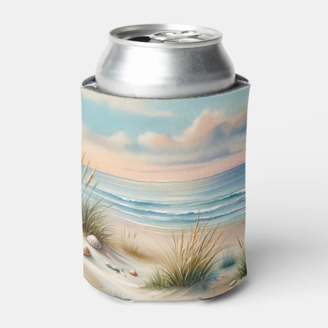 Pastel Coastal Dunes Watercolor Can Cooler (Can Front)