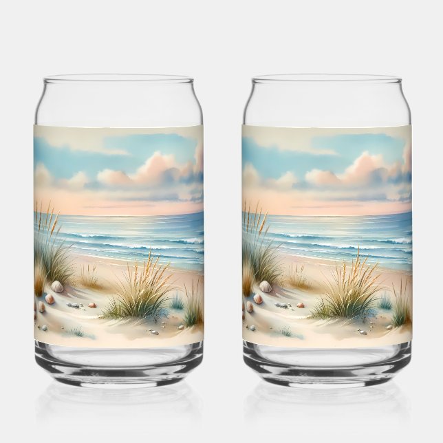 Pastel Coastal Dunes Watercolor Can Glass (Front)