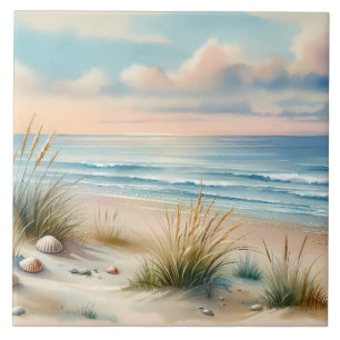 Pastel Coastal Dunes Watercolor Ceramic Tile