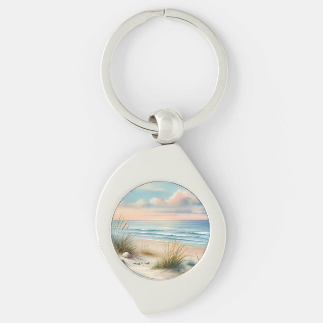 Pastel Coastal Dunes Watercolor Key Ring (Front)
