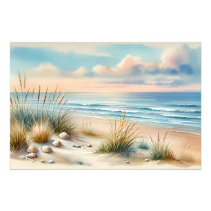 Pastel Coastal Dunes Watercolor Photo Print