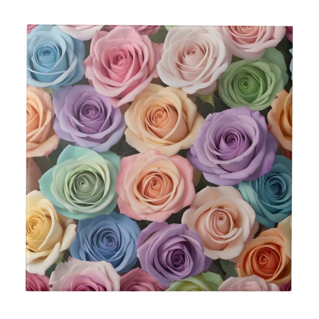 Pastel color roses ceramic tile (Front)