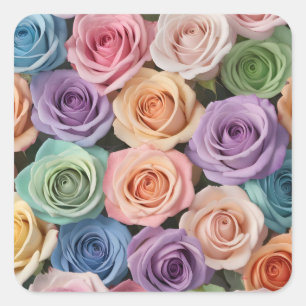 Pastel color roses square sticker