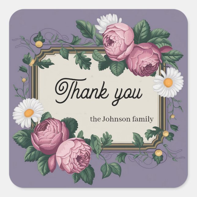 Pastel colored floral design square sticker (Front)