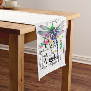 PASTEL COLORED PRETTY DRAGONFLY WITH SAYING LONG TABLE RUNNER