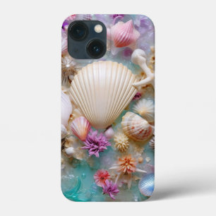 PASTEL COLORED SEASHELLS IN A CLEAR OCEAN iPhone 13 MINI CASE
