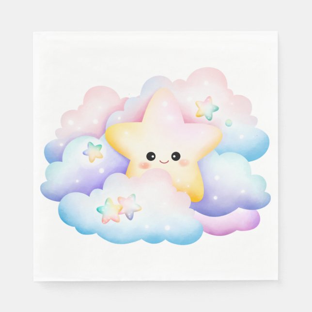 PASTEL COLORED SMILING STAR AND CLOUDS NAPKIN (Front)