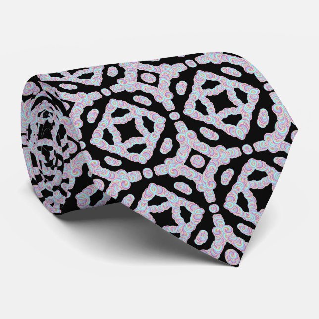 Pastel Colored Squiggly Discs Symmetrical Pattern Tie (Rolled)