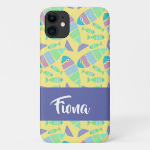 Pastel colorful fishes on yellow iPhone 11 case