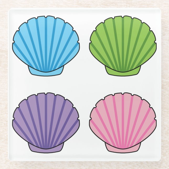 Pastel Colorful Seashell Pack Glass Coaster (Front)
