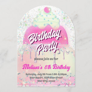 pastel colors cake design girl Birthday Party Invitation