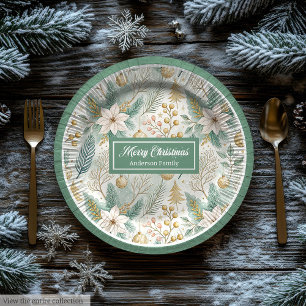 Pastel Colors Christmas Plates Elegant Sage Floral