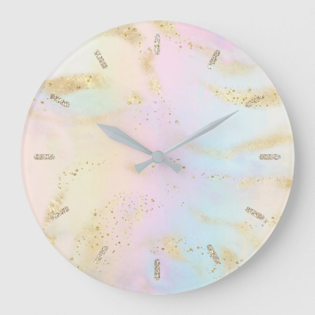 pastel colors faux glitter effect large clock (Front)