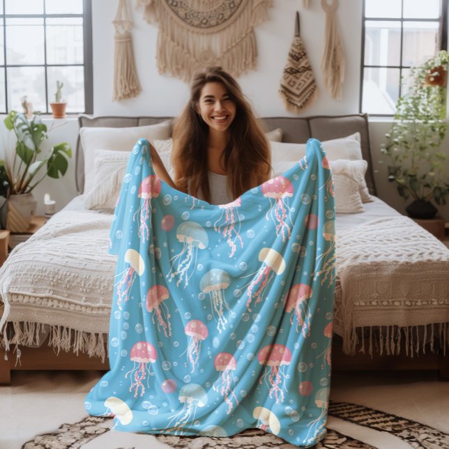 Pastel colors jellyfish pattern fleece blanket (Creator Uploaded)