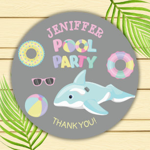 PASTEL COLORS ORCA INFLATABLE POOL PARTY CLASSIC ROUND STICKER