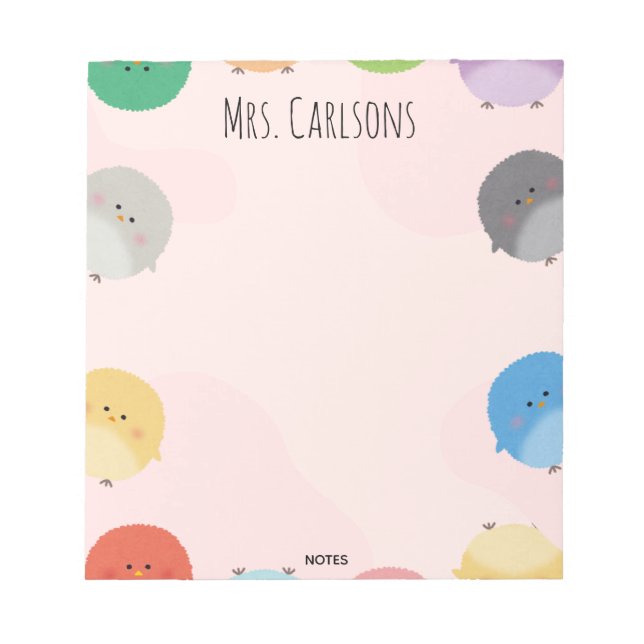 Pastel Colors Polka Dot Chicks Teacher Notepad (Front)