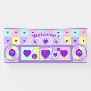 Pastel colors & purple hearts beating banner