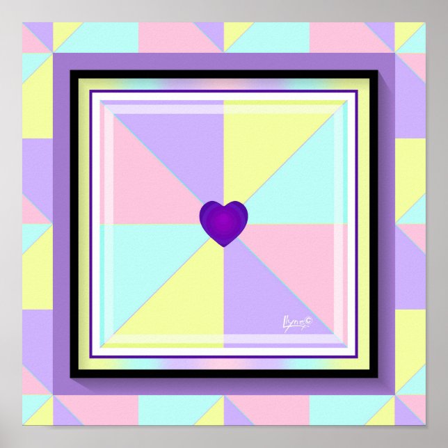 Pastel colors & purple hearts beating poster (Front)