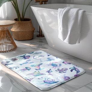 Pastel colors sea animals pattern bath mat