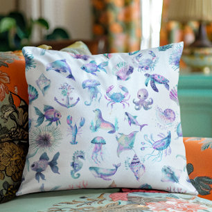 Pastel colors sea animals pattern cushion