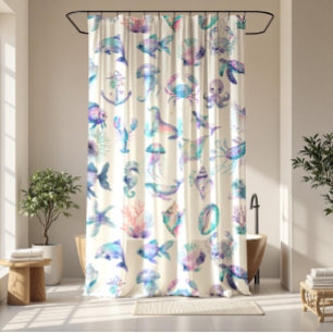 Pastel colors sea animals pattern shower curtain