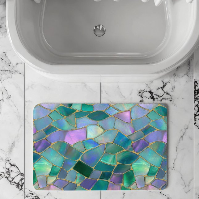 Pastel colors stained glass mosaic pattern bath mat (Creator Uploaded)