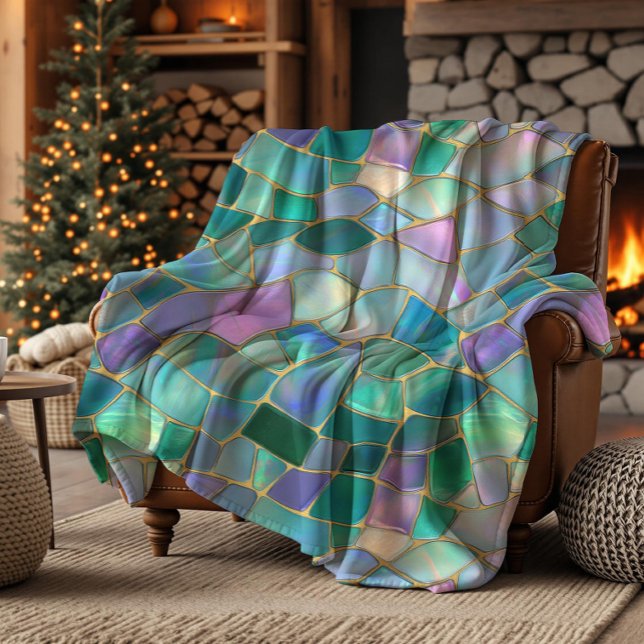 Pastel colors stained glass mosaic pattern fleece blanket (Creator Uploaded)