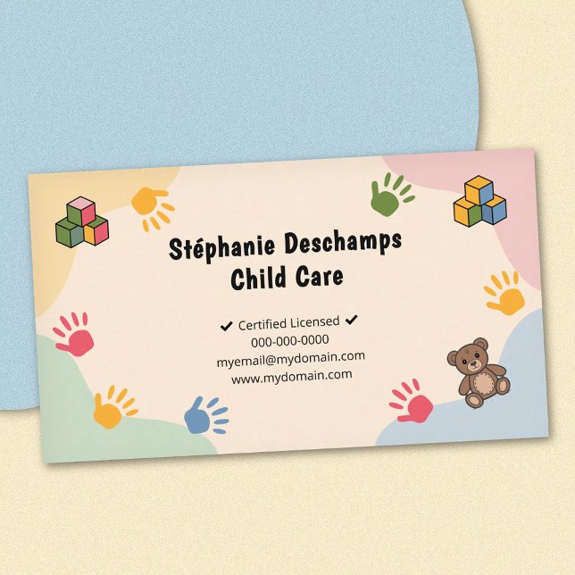 Pastel Colors & Teddy Bear - Child Care Business Card (Pastel Colors & Teddy Bear - Child Care Business Card)